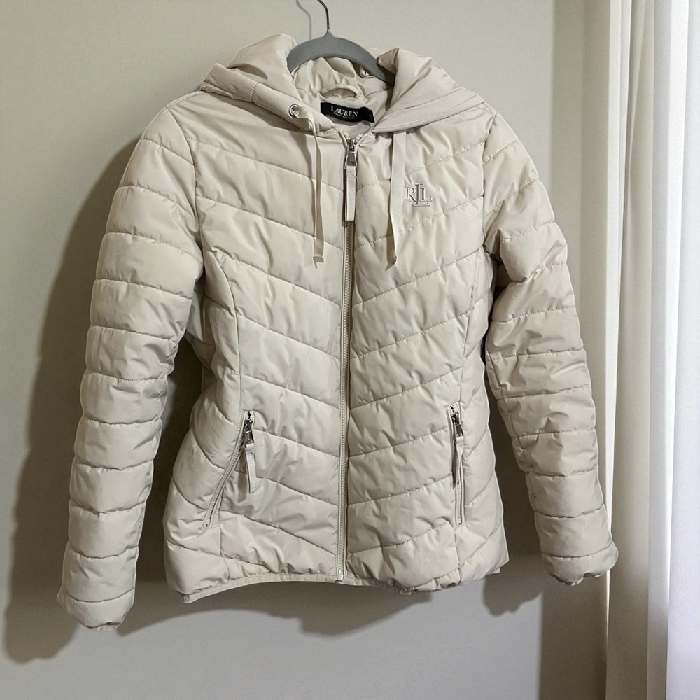 Lauren Ralph Lauren Black Label Cream Puffer Zip Coat Jacket Size Medium